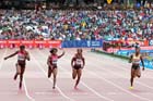 Blessing Okagbare wins from Barbara Pierre, Kelly-Anne Baptiste and Shelly-Ann Fraser-Pryce in the 100 metres,  2013 IAAF Diamond League, Sainsbury's Anniversary Games, Queen Elizabeth Olympic Park, London.